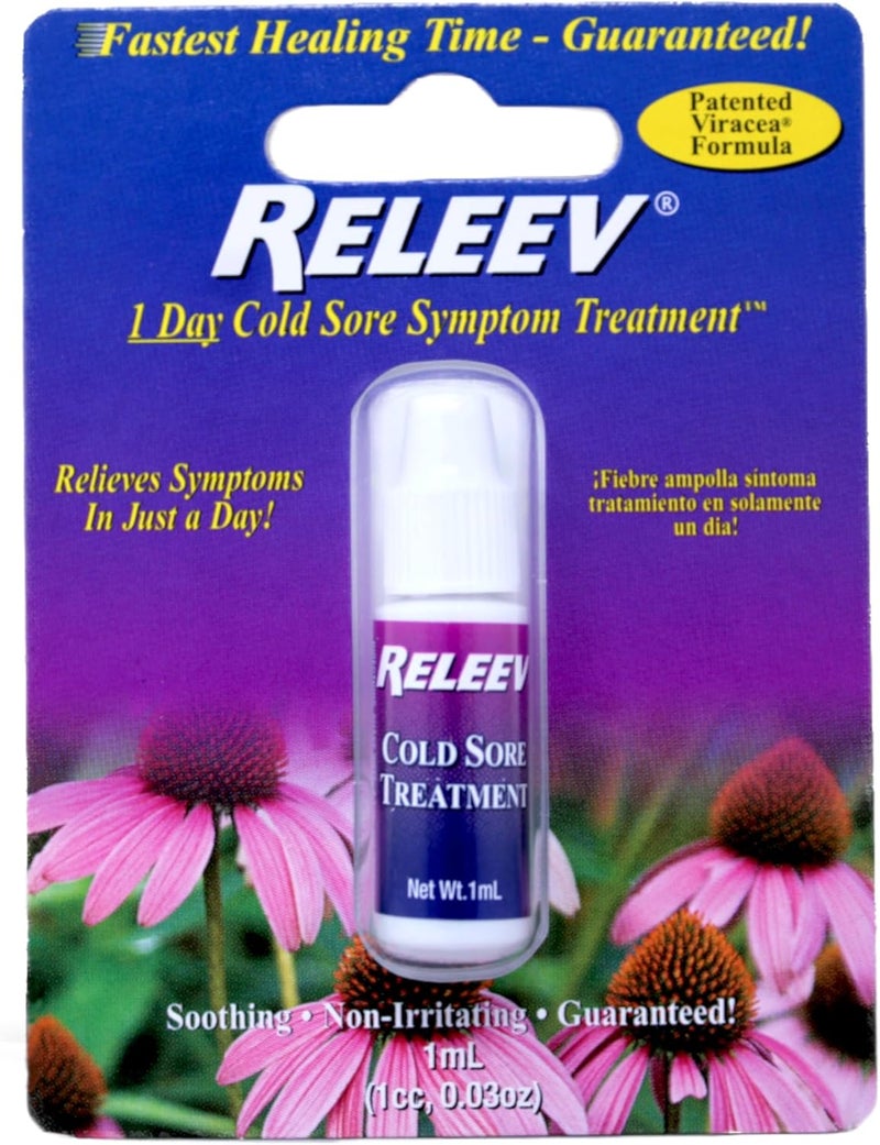 Releev 1 Day Cold Sore Symptom Relief, Soothing Non-Irritating Patented Viracea Formula, 1 ml (Pack of 3) - Image 2